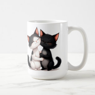 Caneca De Café Gatos pretos e brancos adoráveis se abraçando com