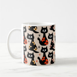 Caneca De Café Gatos Pretos Florais Retro (bege Suave)