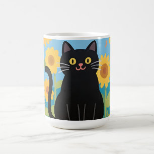 Caneca De Café Gatos Pretos Girassóis Joaninhas