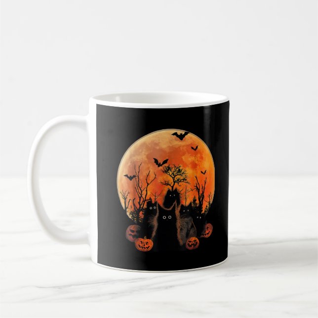 Caneca De Café Gatos Pretos Lua Cheia Engraçado Amante de Animais (Esquerda)