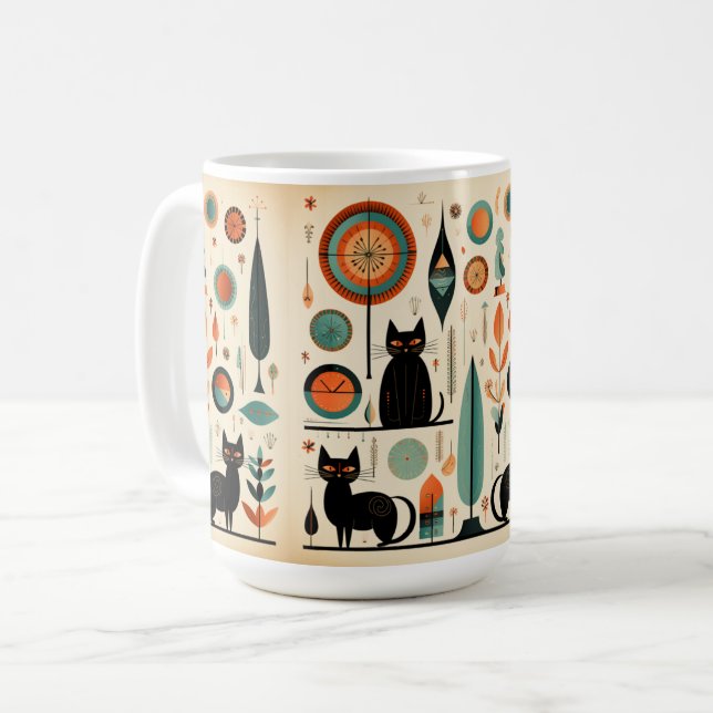 Caneca De Café Gatos pretos modernistas de meados do século em la (Frente Esquerda)