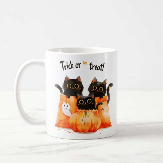 Caneca De Café Gatos Pretos no Saco Doces | Trick ou Treine o Hal (Esquerda)