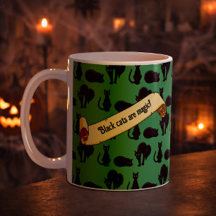 Caneca De Café Gatos Pretos São Mágicos! Listra de Gato de Bruxas