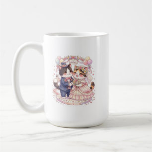 Caneca De Café Gatos Recém-Casados Chá de Noiva Aquarela Café