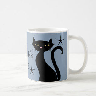 Caneca De Café Gatos Retro Pretos, azul de boia de construção