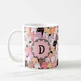Caneca De Café Gatos Rosa Ilustração Monograma Mug