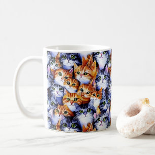 Caneca De Café Gatos rostos de impressão de desenho de cores boni