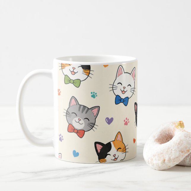 Caneca De Café Gatos sorrindo com gravatas borboleta (Com Donut)