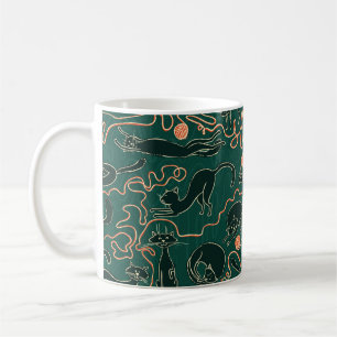Caneca De Café Gatos vintage doodage padrão sem descontinuidades