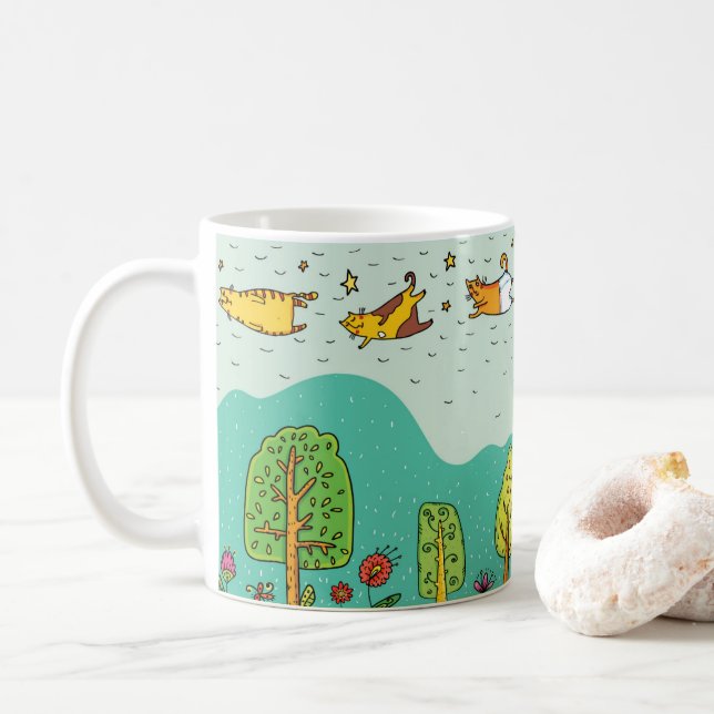 Caneca De Café Gatos Voadores Adoráveis (Com Donut)