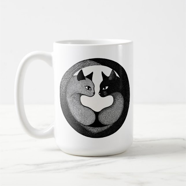 Caneca De Café 🐱 Gatos Yin Yang Preto e Branco Presente  (Esquerda)