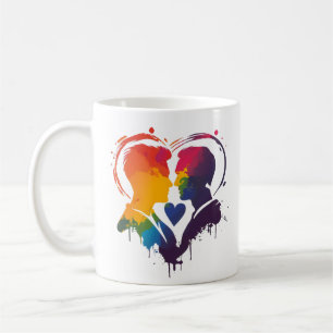 Caneca De Café Gay Casal Arco-Íris Coração