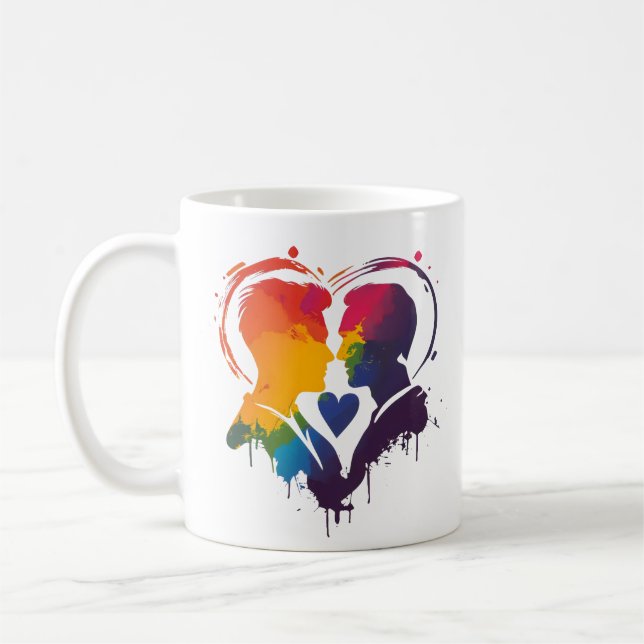 Caneca De Café Gay Casal Arco-Íris Coração (Esquerda)