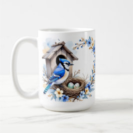 Caneca De Café Geai bleu sur nichoir – Illustration florale paste