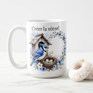 Caneca De Café Geai bleu sur nichoir – Illustration florale paste