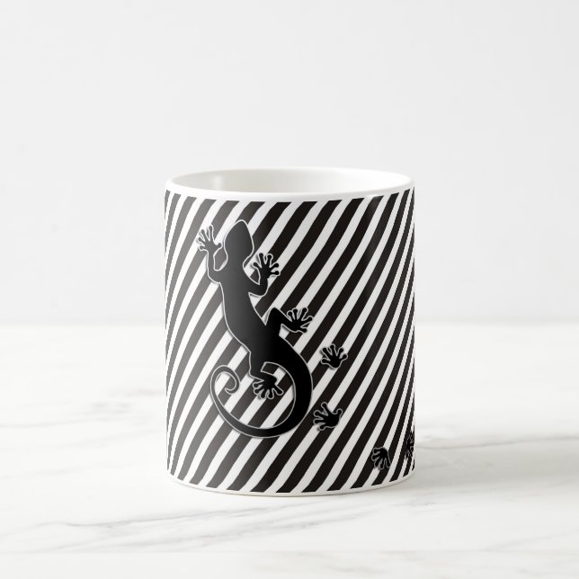 Caneca De Café Gecko em execução - listras preto e branco (Centro)