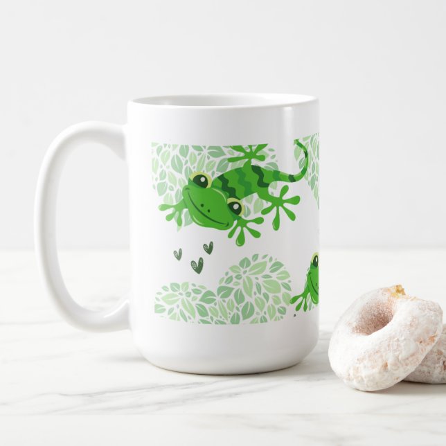 Caneca De Café Gecko Hearts greenery Mug (Com Donut)