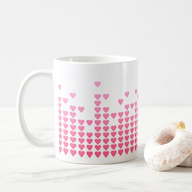Caneca De Café Geek de Música de Equalizador de Corações Rosa (Com Donut)