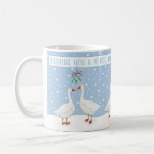Caneca De Café Geese Snow Mistletoe Feliz Cama de Natal