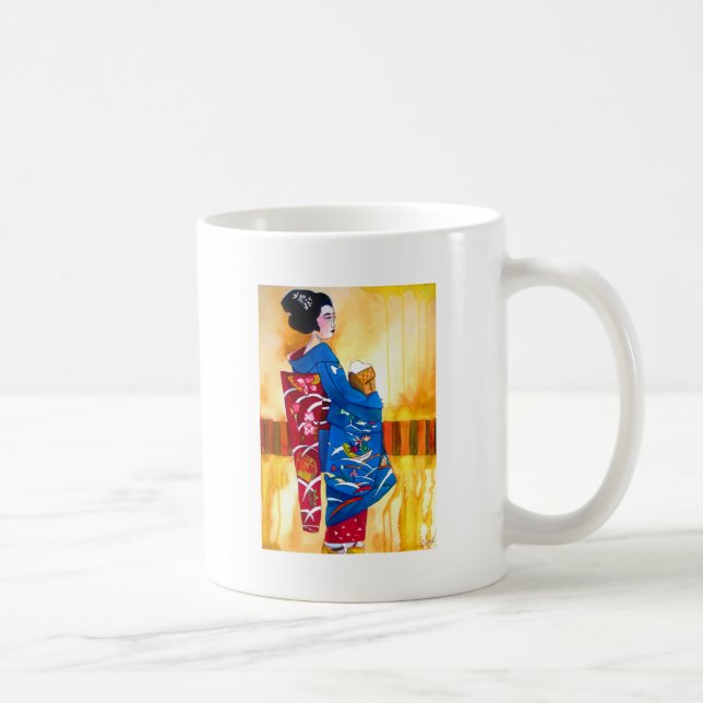 Caneca De Café Geisha japonesa com quimono azul (Direita)