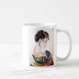 Caneca De Café Geisha japonesa com quimono azul