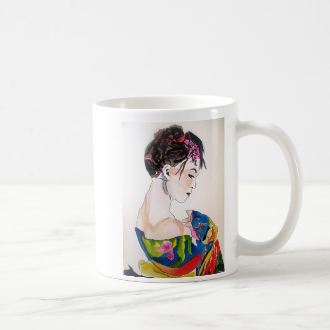 Caneca De Café Geisha japonesa com quimono azul (Direita)