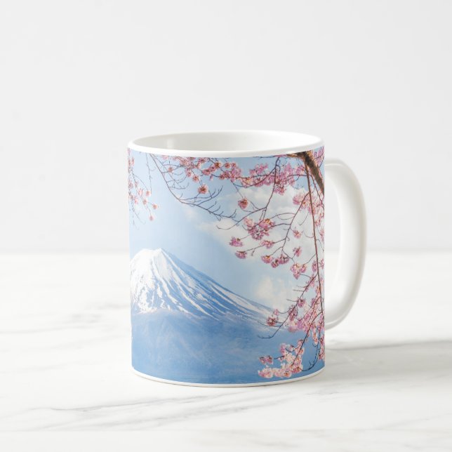 Caneca De Café Gelo e neve | Cherry Blossoms Mt. Fuji Japão (Frente Esquerda)