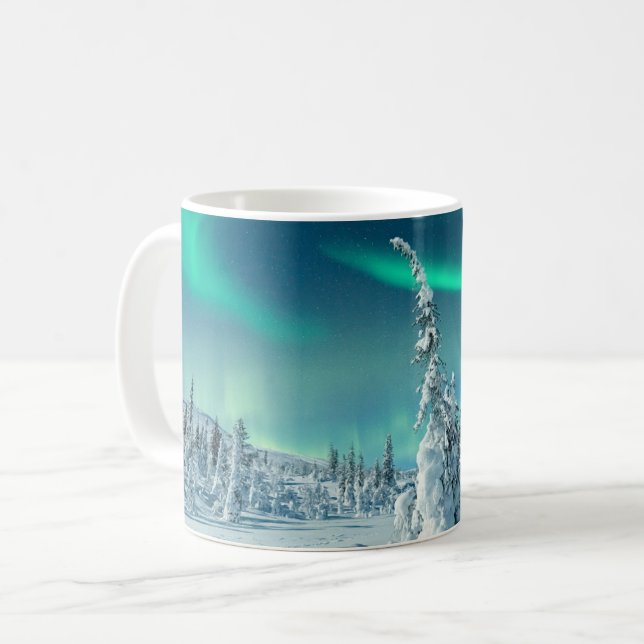 Caneca De Café Gelo e neve | Luzes Nortes, Lapónia, Finlândia (Frente Esquerda)
