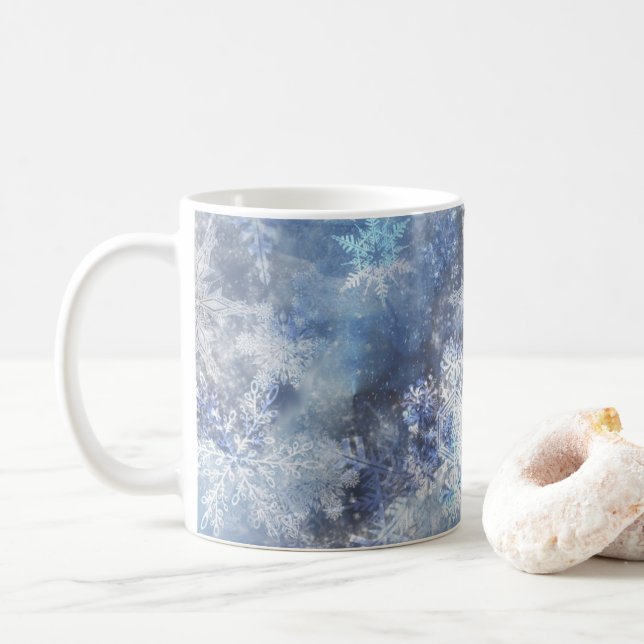 Caneca De Café Gelo e neve texturizados Padrão Azul de Natal (Com Donut)