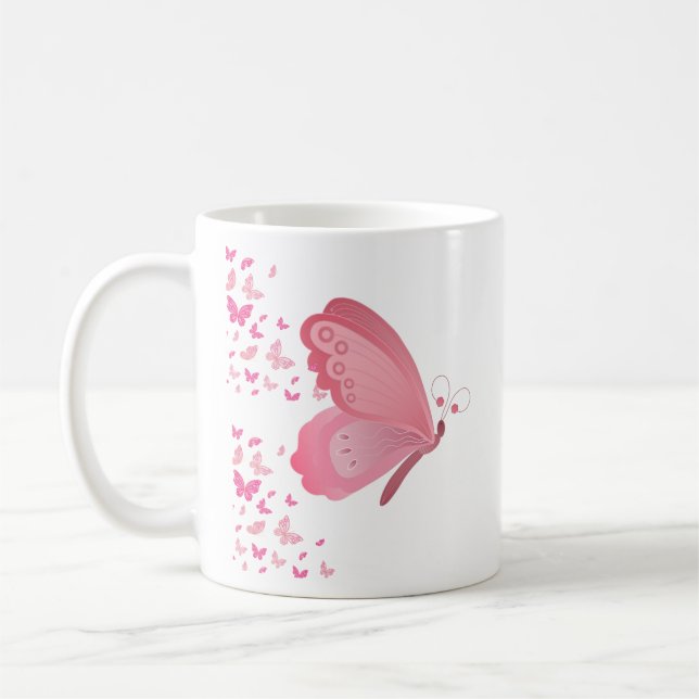 Caneca De Café Gêmeas borboletas rosa (Esquerda)