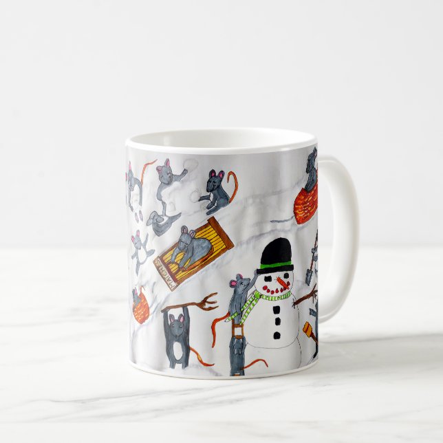 CANECA DE CAFÉ GÊMEOS BRINCANDO NA NEVE (Frente Esquerda)
