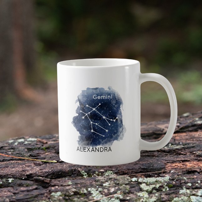Caneca De Café Gêmeos Constelação Noturna Estrelada Nome Personal (Criador carregado)