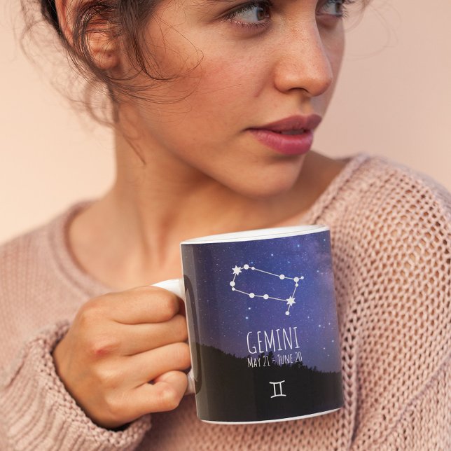 Caneca De Café Gemini | Constelação Zodiac Personalizada (Criador carregado)