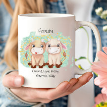 Gemini Cute Gêmeos Watercolor Bull Zodiac Monogram