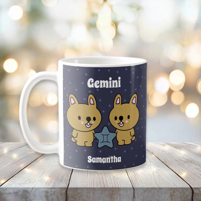 Caneca De Café Gemini Ilustrado Gemini Zodiac Personalizado (Cute Illustrated Gemini Zodiac Personalized Coffee Mug
)