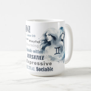 Caneca De Café Gemini Watercolor Zodiac Sign Traços Aniversário