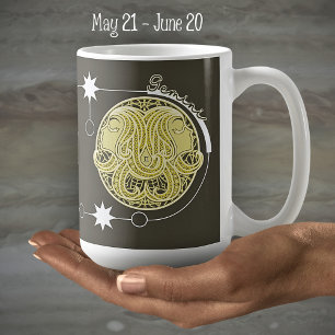 Caneca De Café Gemini Zodiac - Símbolo Astrologia Mandala Amarelo