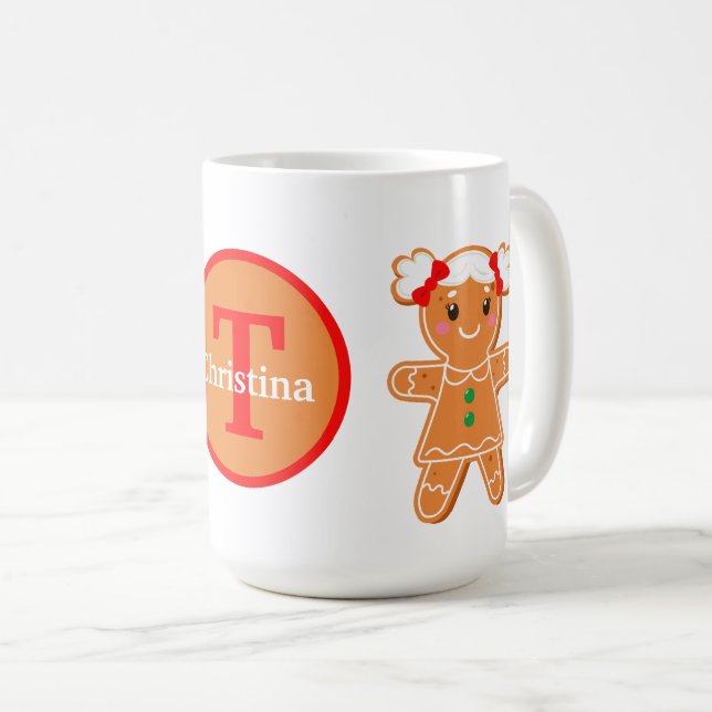 Caneca De Café gengibre de Natal festivo adicionar monograma (Frente Esquerda)