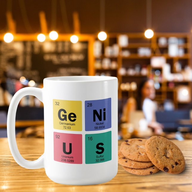 Caneca De Café GÊNIO | Mesa periódica dos símbolos de elementos (Shown in 15oz.  Available in multiple sizes, types and colors. Cookies not included  :-()