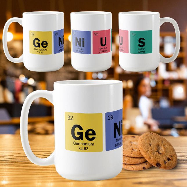 Caneca De Café GÊNIO | Símbolo de Mesa Periódica de Elementos (Available in multiple sizes, styles and colors. Cookies not included :-()