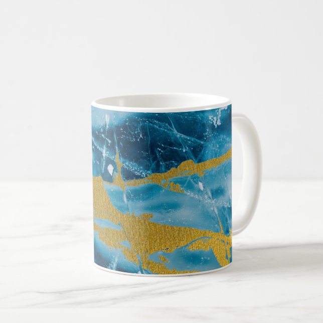 Caneca De Café Geode Agate Gemstone Blue e Dourado (Frente Esquerda)