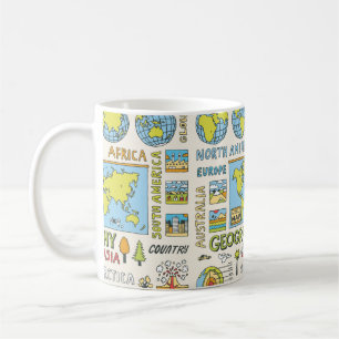 Caneca De Café Geografia. Desenho a mão. Ilustração Vintage. 