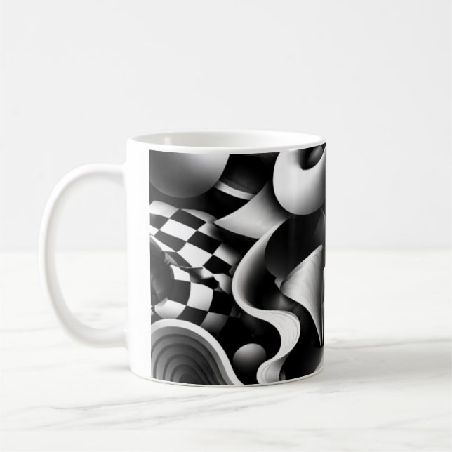 Caneca De Café Geometria Monocromática Hipnótica – Ilusão Óptica  (Esquerda)