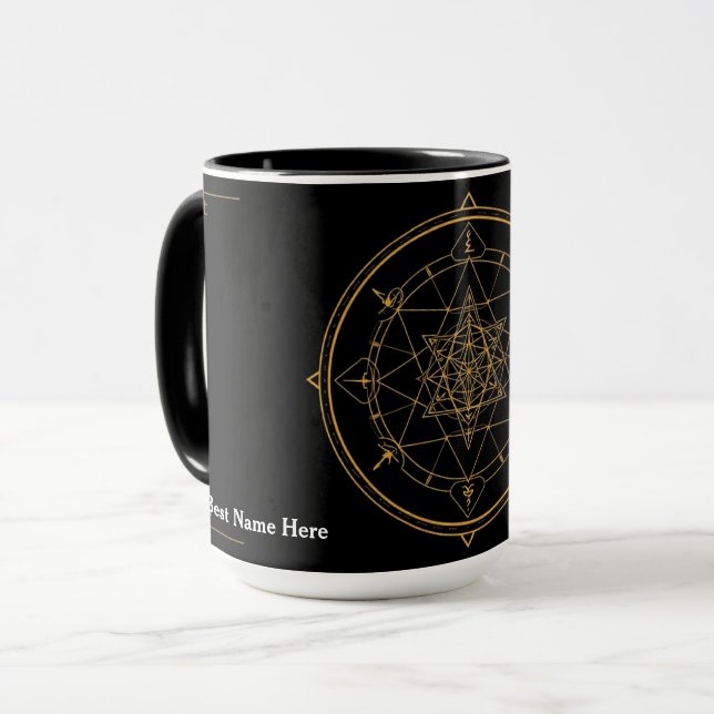 Caneca de Café Geometria Preta Sagrada (Frente Esquerda)