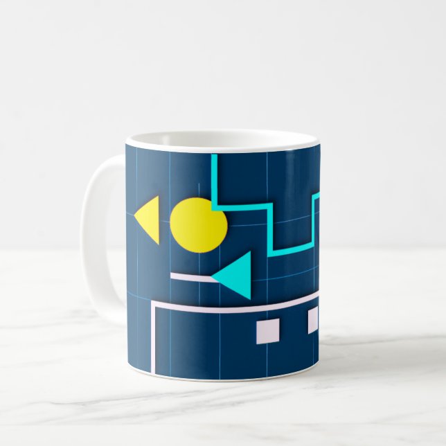 Caneca De Café Geometric Retro Tech   (Frente Esquerda)