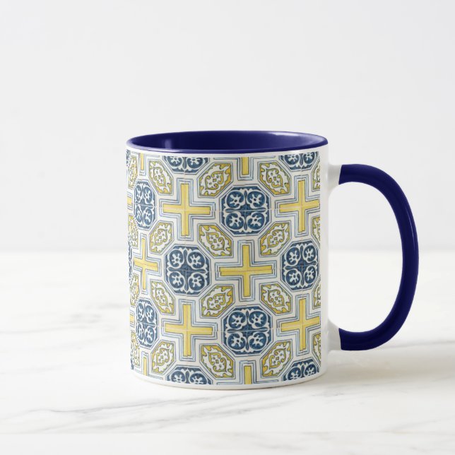 Caneca de Café Geométrica Azul Amarela de Azulejo  (Direita)