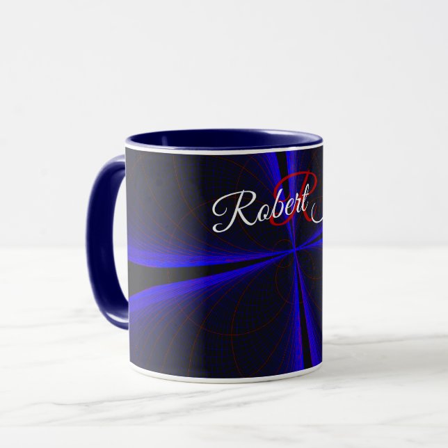 Caneca de Café Geométrica com Acento Azul em Forma (Frente Esquerda)