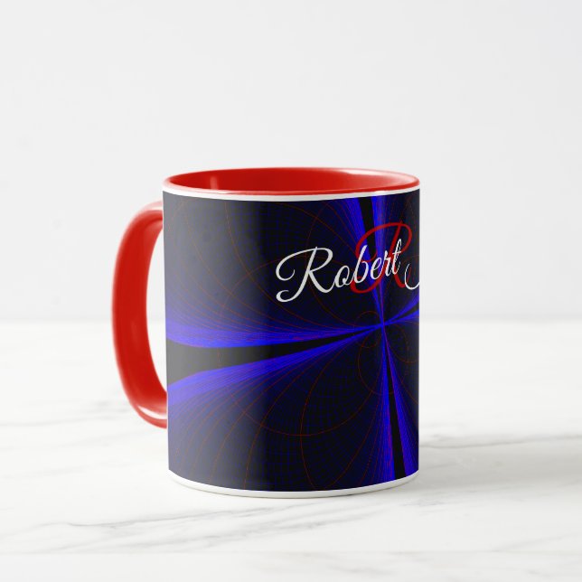 Caneca de Café Geométrica com Acento Azul em Forma (Frente Esquerda)