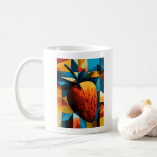 Caneca de Café Geométrica de Morango Abstrato Retr
