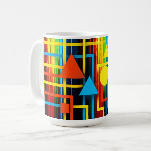 Caneca De Café Geométrico Abstrato Retro Colorido (Frente Esquerda)